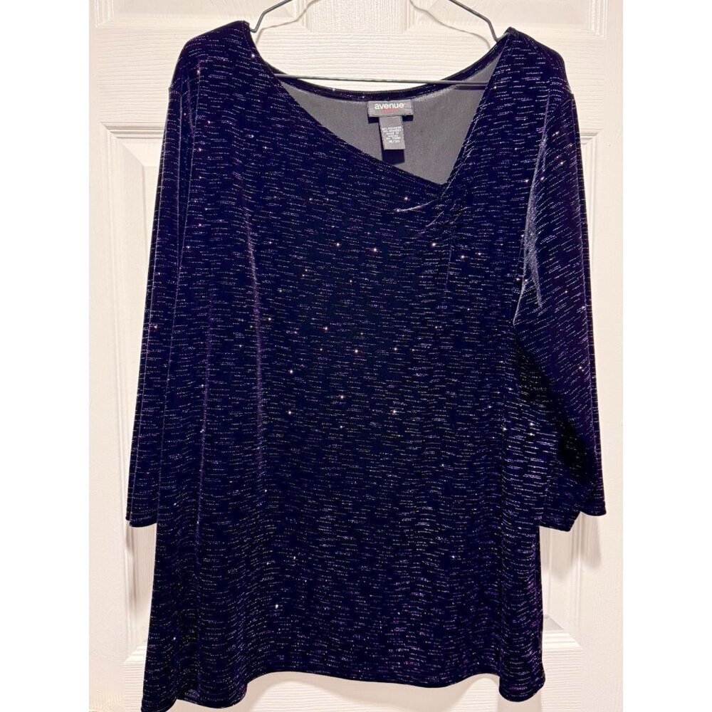 Avenue Women Plus Size 18/20 Purple Metallic Shimmer Dressy Pullover Blouse Top